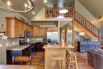 Iron Horse Cabin kitchen with stainless steel appliances. 